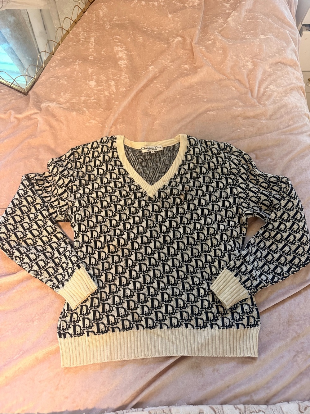 Dior Black & Cream Monogram V-Neck Sweater